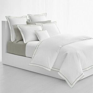 Lauren Ralph Lauren Spencer Sateen Border Queen Duvet Cover Soft Grey, NWT